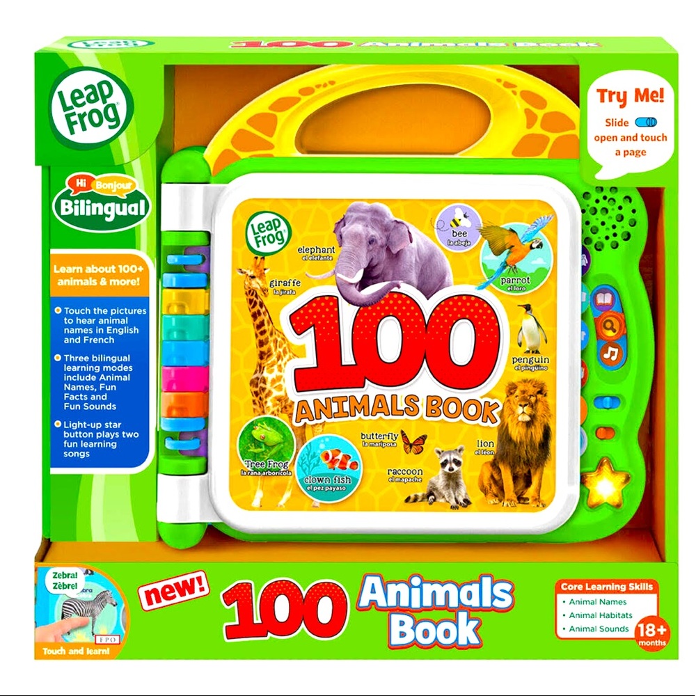 Leap Frog 100 Animals Book bilingual Spanish